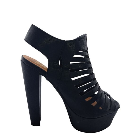 Speed Limit 98 Womens Black Peep Toe Caged Platform Chunky Heel Sandal Shoes 6.5 - Picture 4 of 11
